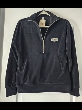 Womans Black Moab Utah Half-Zip Corduroy Pullover Jacket